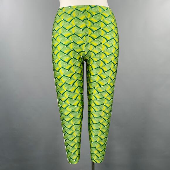 HERMES Size 10 Green Yellow Lycra Woven Elastic Waistband Leggings - Picture 1 of 4
